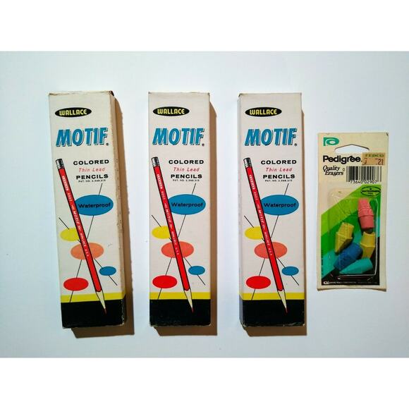 LOT of 3 Wallace Motif Colored Thin Line 6021 Sky Blue Pencils Pedigree Erasers - Picture 1 of 4